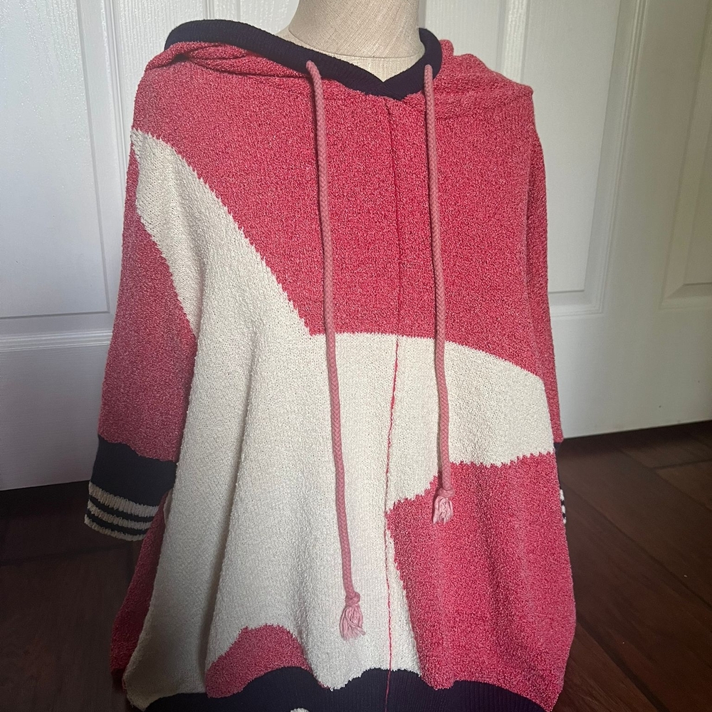Easel Pink and Cream Hooded Poncho